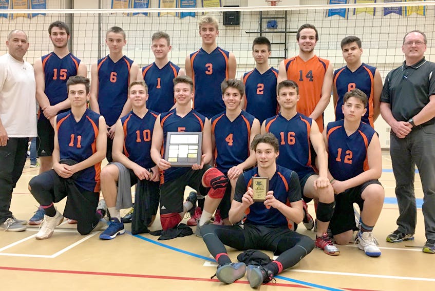 The CEC Cougars rolled to victory at the annual Westisle Wolverine Classic tournament last weekend. Members of the gold-medal winning Cougars are, front row, from left, Isaac MacNaughton, Ryan McEachren, Sam Lilly, Dean Berry, Sean Gallie, Eren Ayan and Jacob MacGregor; second row, coach G. Foerster, Thomas Vickers, Theron Forbes, David Sandeson, Dean Sangster, Austin Atkinson, Adam McEachren, Nikolai Foerster and coach H. MacEachern.
Submitted