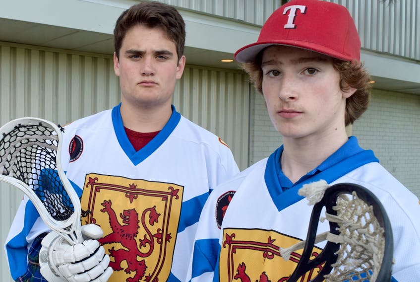 Joseph Asselstine, left, and Calem McAndrew will represent their province on the national stage at the Canadian midget lacrosse championship in Calgary next month.