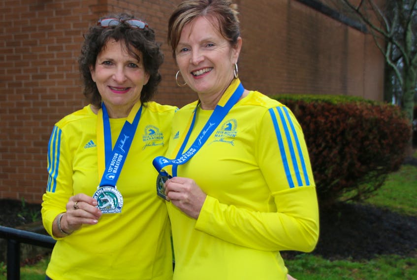 Marianne Casey-Roy and Corina Frank are thrilled with the experience they had running the Boston Marathon. The Truro women had never run in the event before this year.