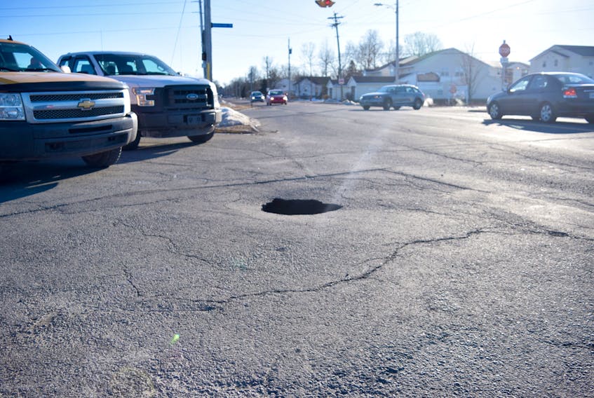 A sink hole opened up on the Lorne Street exit onto Park Street Friday afternoon, shutting down the exit to traffic. The hole was approximately a foot and a half wide and between three and five feet deep.