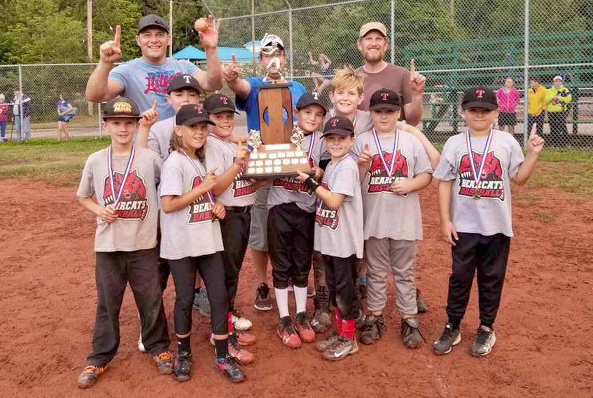 Fundy Textiles captured the mosquito division crown in the Bible Hill-Truro Minor Baseball Association. Members of the team are, front row, from left Braisyn Watts, Lucas Pearce, Charley Thompson, Austin Brown, Jaden Duncan, Eli Brown, Spencer Carlisle, Zayne O’Dwyer and Mayce MacLeod; second row, head coach Wayne Brown, assistants Steve Duncan and Bert Thompson. Absent were Brodie Ellis, Bailey Chase-Merner and Liam Cornet, and assistant coach Jeff Ellis.
