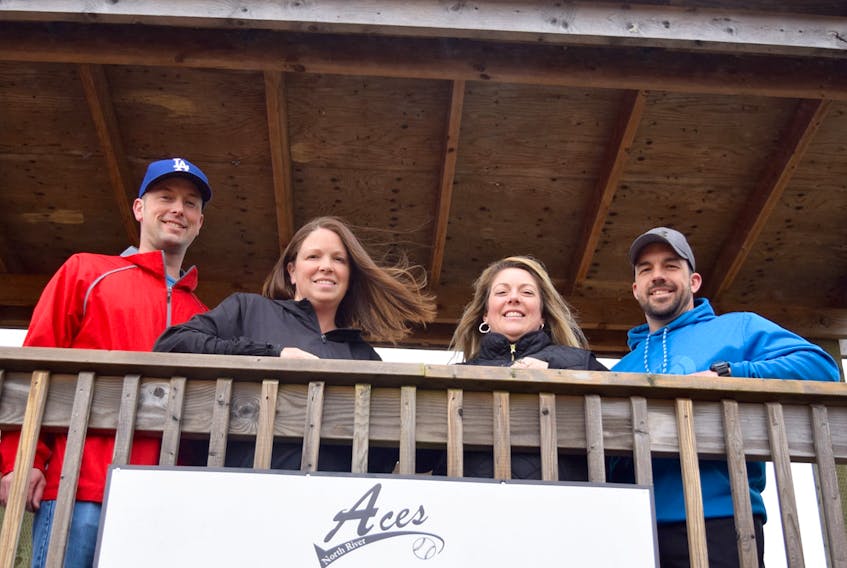 After realizing the North River Ball Park could be shut down, the managers of the North River Recreation Softball Club stepped up to breathe new life into it with some much-needed maintenance and renovation. Now, managers, from left, Clinton and Amy Harvey and Angela and Darrell MacDonald, are excited to start a new softball season, which includes U12 provincials at the diamonds this summer.