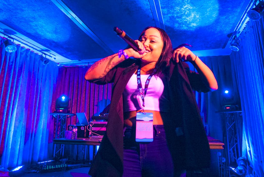 Female rap artist Shevy Price performs for the crowd at Saturday night’s Urban Showcase as part of Nova Scotia Music Week events held at the Belly Up BBQ and Grill in Truro.
Mark Goudge/SaltWire Network