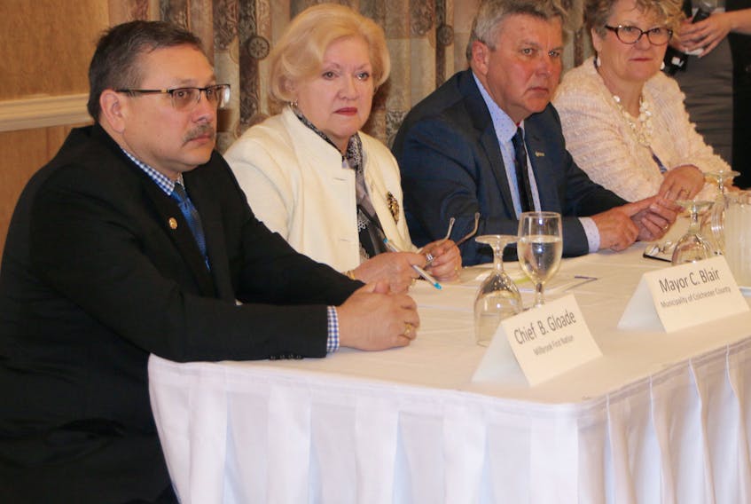 The Truro & Colchester Chamber of Commerce held its annual Mayors and Chief’s Breakfast on Wednesday. Speakers at the event were, from left, Millbrook Chief Bob Gloade, Colchester County Mayor Christine Blair, Truro Mayor Bill Mills and Stewiacke Mayor Wendy Robinson.