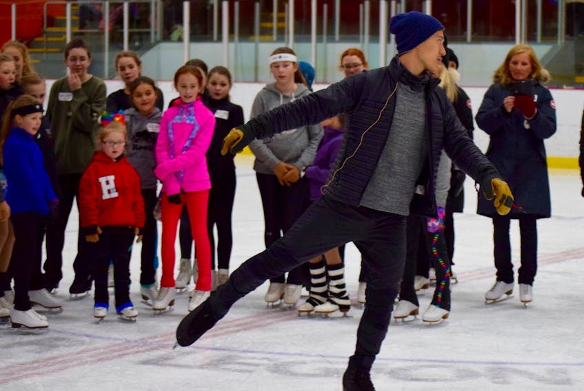 Hot off his gold medal win for the team event at the 2018 Olympics, figure skater Patrick Chan took his first step into retirement by helping local figure skaters fine tune their skills at the 2018 Skate with a Champion training seminar held at Colchester Legion Stadium on Saturday.