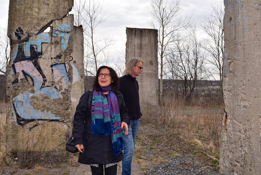 Susanne Papawassiliu of West Germany and her husband Michael MacDonald, formerly from Nova Scotia, stopped by the Dal AC grounds week to check out the sections of the Berlin Wall there. Papawassiliu grew up less than 10 kilometres from the original wall.