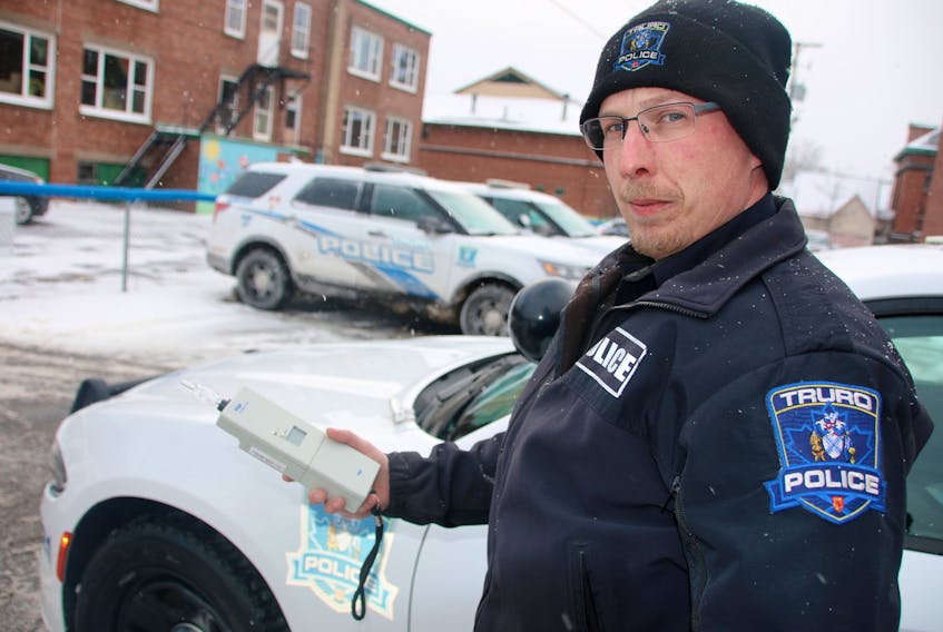 Truro Police Cst. Andrew Frost is one of the officers who will be out on New Year’s Eve with a roadside breathalyzer, to help keep the community as safe as possible.
LYNN CURWIN/TRURO DAILY NEWS