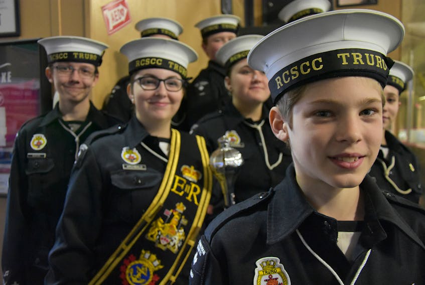 On the snare drum, Austin Maher-Sinyard, right, and the Royal Canadian Sea Cadet CorpsTruro set up for their performance at the Nova Scotia Area Provincial Band and Drill Competition.