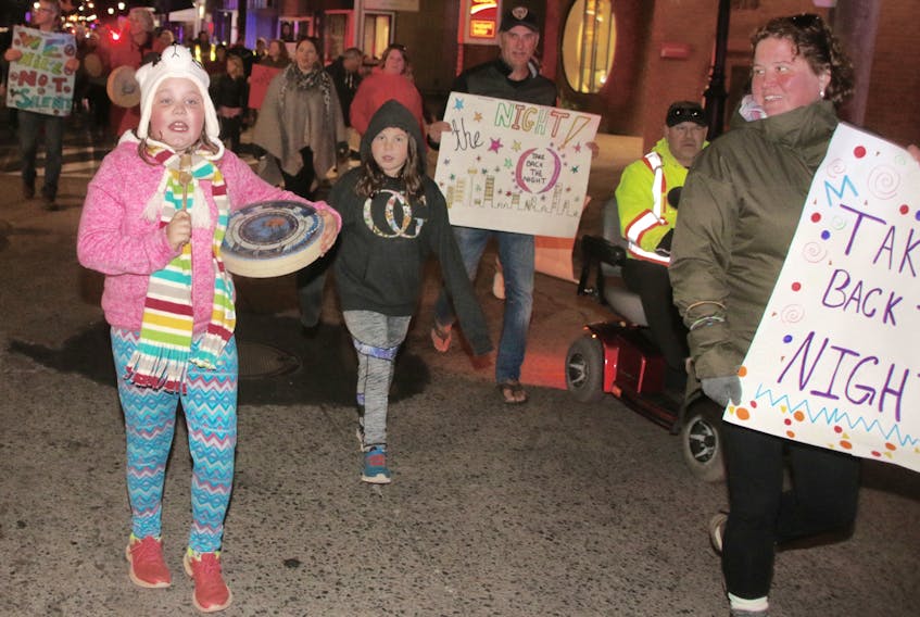People of all ages marched through downtown Truro Thursday evening during the Take Back the Night rally.
Lynn Curwin/Truro Daily News