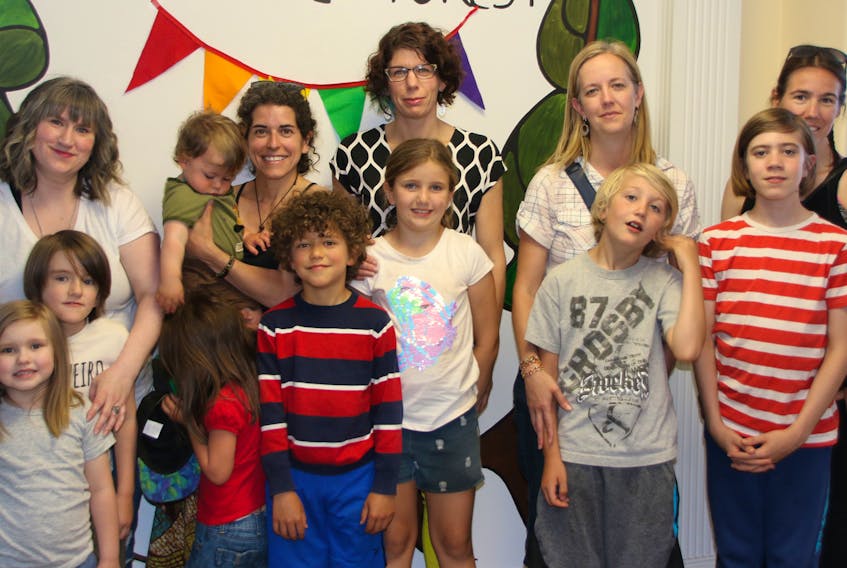 A few of the parent-organizers and children involved with 100 Kids Who Care are, front row, from left, Kenzie MacKay, Oakley MacKay, Ruby Munro, Alden Fiddes, Lily Arthurs, Parker Gill-Douglas and Mason Eisner. Second row, Jami MacKay, Ira Fiddes, Andrea Munro, Cara Kirkpatrick, Penny Gill and Carol Eisner.