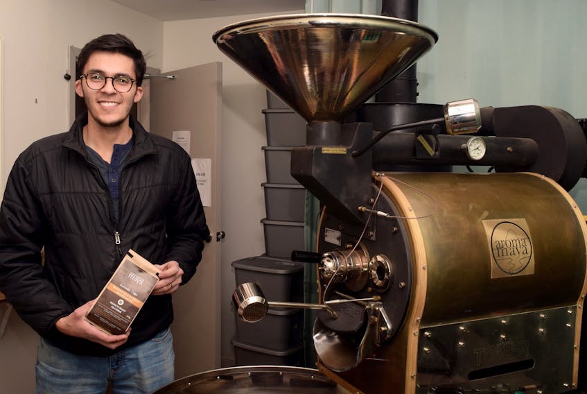 Sergio Garrido started Aroma Maya in 2014 by selling coffee online from his Acadia University dorm room. Now, all of his coffee is roasted onsite using a craft roaster located at the Riverrun Golf Course clubhouse, where it is also packaged and shipped.