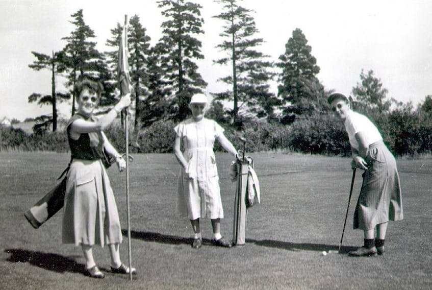Left to right, Vi Brownell, Bert Robertson and Elsie Clark enjoy a round of golf in this photo taken circa 1950.