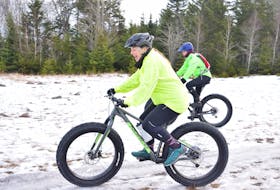 Angela MacNeil joined roughly 20 other fat bikers in Victoria Park for a unique winter riding experience. She was using a ‘fat bike’ with thick tires for the first time at the Jan. 4 training clinic run by Hub Cycle in Truro.