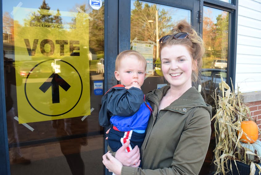 Nicole MacLeod took her son Wesley along to the polling station, even though he is a little too young to vote.