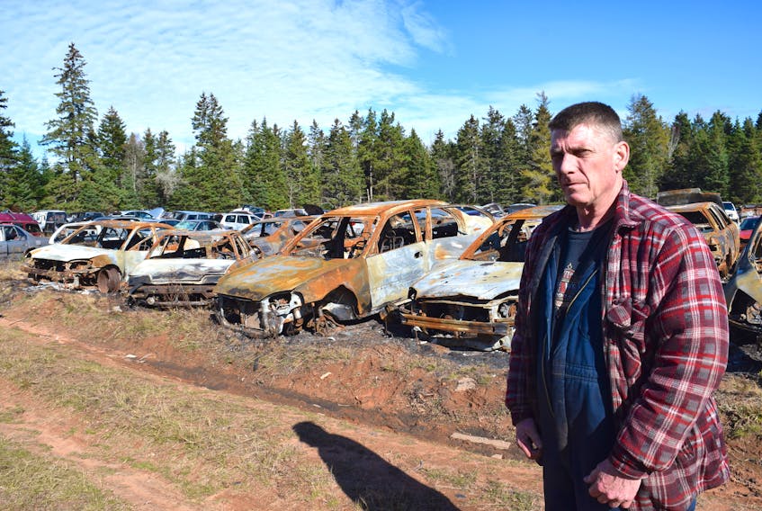 Robert Peterson, owner of Atlantic Auto Parts on College Road in Valley, was left thoroughly disappointed after approximately 18 vehicles in his compound were recently destroyed by fire.