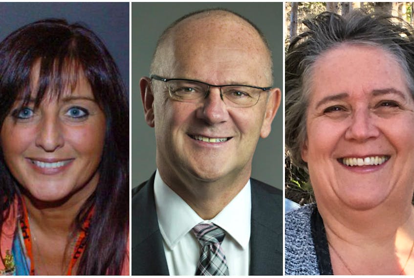 Candidates for the Topsail-Paradise by-election set for Jan. 24 include (from left) Patricia Hynes-Coates for the Liberals, Paul Dinn for the Progressive Conservatives, and the New Democratic Party's Kathleen Burt. - Telegram file photos