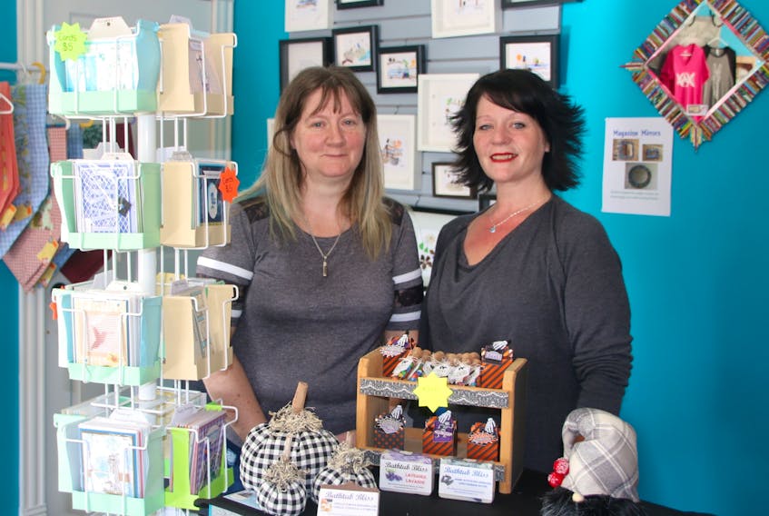 Tanya Swan, left, and Wendy McCallum recently opened Totally Local. The shop, on Main Street in Bible Hill, sells items made by Maritime artisans.