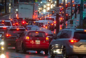 Traffic is moving along even more slowly than normal during the morning rush hour in the Halifax area on Tuesday, Dec. 10, 2019, because of a storm that's brought high winds and plenty of rain to Nova Scotia. Several traffic lights are out, causing major delays.