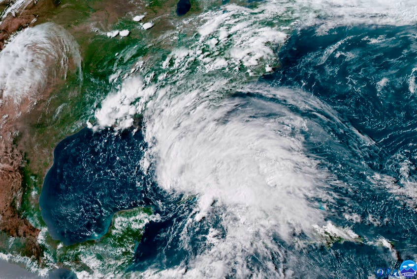 This satellite image, taken Saturday, May 26, shows subtropical storm Alberto over the Gulf of Mexico.
