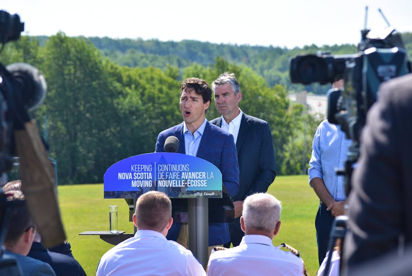 Trudeau took questions on a variety of subjects after announcing money for highway twinning including one about whether the federal government would step in to do an environmental assessment of Northern Pulp's proposed effluent treatment facility.