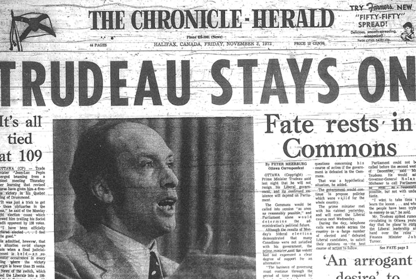 The front page of The Chronicle-Herald on Friday, Nov. 3, 1972.