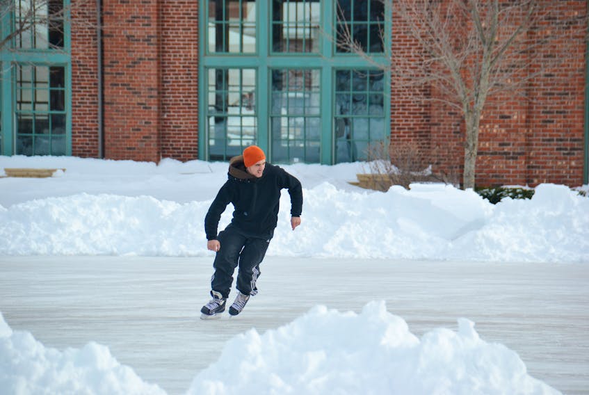 Tyler Laird enjoys some ice time recently at the outdoor rink at Founders Hall in Charlottetown.