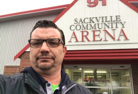 Jamie Munroe outside the Sackville Arena. While the rink near his home is dear to him, he said he is so touched by Tyne Valley’s story that he is encouraging community members to re-direct their Hockeyville support to the P.E.I. community that recently lost its only arena to fire. 
Jamie Munroe photo
