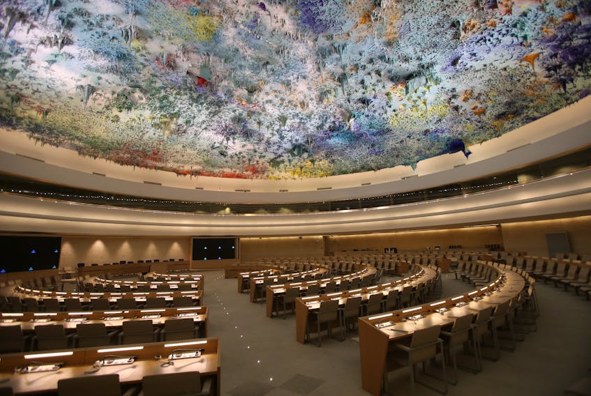 The meeting room of the United Nations Human Rights Council in Geneva, Switzerland. - WIKIPEDIA