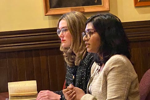 University of Prince Edward Island Student Union president Emma Drake, left, and vice-president of academic and external Sweta Daboo gave a presentation to Charlottetown council on Monday, Jan. 6. Ernesto Carranza/The Guardian