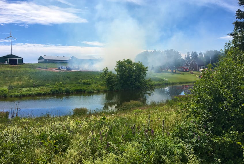 Fire destroyed a barn at this scenic farm overlooking the river in Breadalbane on Friday.