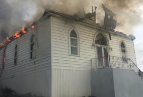 The First United Church in Pacquet was gutted by fire Tuesday morning. - Photo courtesy Jodie Matthews