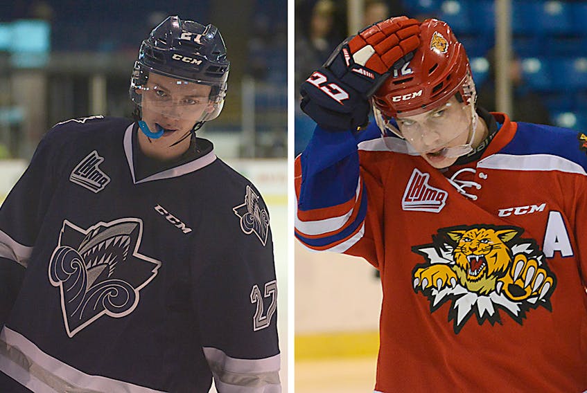 Jeremy McKenna, right, and Carson MacKinnon will play against each other in the first round of the Quebec Major Junior Hockey League playoffs.