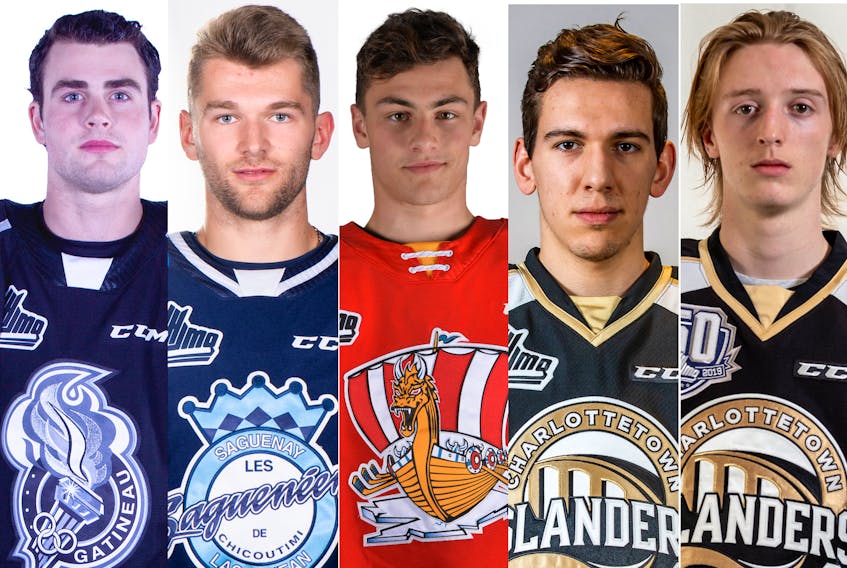 A look at the players traded or acquired Sunday by the Charlottetown Islanders. From left are Chris McQuaid, Ethan Crossman, Drew Elliott, Xavier Bernard and Xavier Fortin.