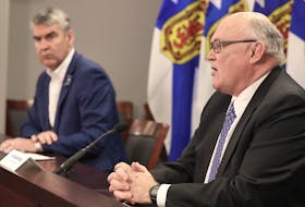Nova Scotia Premier Stephen McNeil and Dr. Robert Strang, Nova Scotia's chief medical officer of health, speak at a news conference Friday. - Communications Nova Scotia