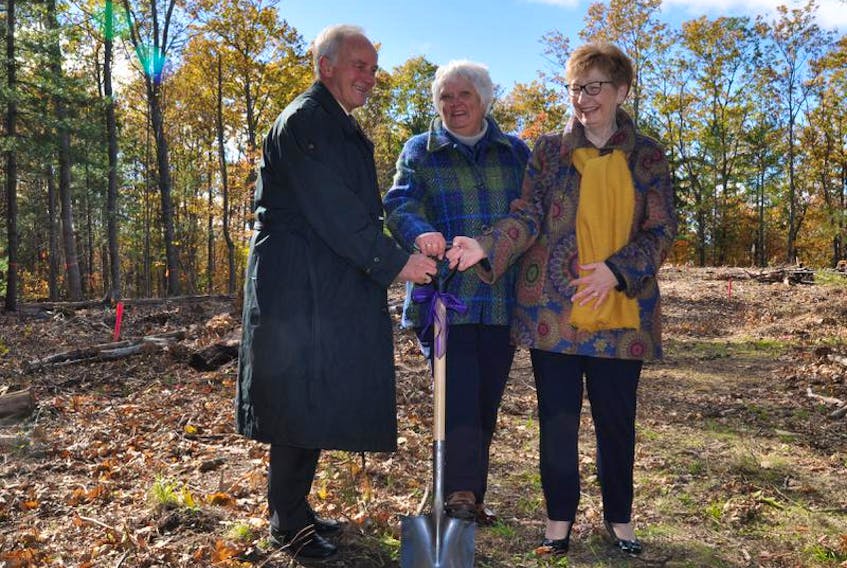 Heritage and Seniors Minister Leo Glavine, Valley Hospice chair Diana Patterson and Nova Scotia Health Authority CEO Janet Knox each took a hand and officially broke ground Oct. 26 to mark the beginning of work on the Valley Hospice at the Valley Regional Hospital in Kentville.