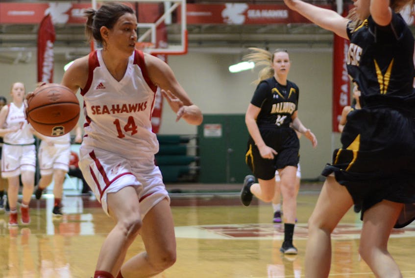 A game-high 23 points by Sydney Stewart (14) led the Memorial Sea-Hawks to an 87-76 over the Dalhousie Tigers Friday at the Field House in St. John's, a result that secured Memorial the fifth seed in the upcoming AUS women's basketball playoff tournament. — Memorial Athletics
