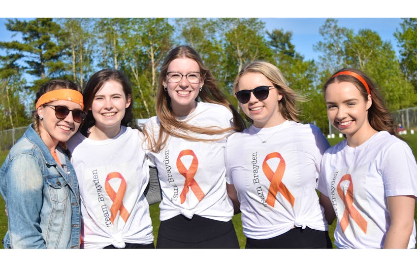 Team Brayden took part in the Relay for Life to honour Brayden Ross, who died in July 2018. From left are Katelyn Dunn, Jaime Pike, Jessica Dunlevy, Melissa Robertson and Lior Goldchtaub. KEVIN ADSHADE/THE NEWS