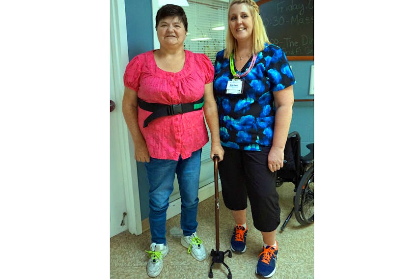 Glen Haven Manor Resident Bonita Fisher, left, is pictured working on improving her mobility with Continuing Care Assistant Bekki Priest. Glen Haven is an accredited long-term care facility with Accreditation Canada and will take part in the evaluation once again with surveyors on site in October 2019.