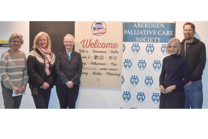 The Museum of Industry is giving free passes to palliative care patients and their families to use. From left, Ann McKim, palliative care nurse; Dr. Anne Kwasnik, palliative care doctor; Debra McNabb, museum director; Margaret-Ellen Disney, chair of the Aberdeen Palliative Care Society and Ian Bos, Aberdeen Palliative Care Society board member.