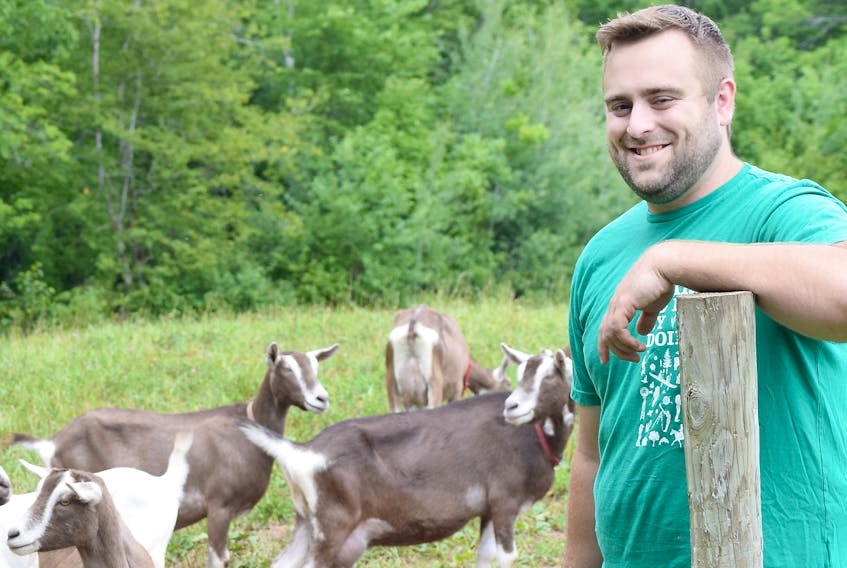 Jordan Vosman enjoys taking care of animals, including the many goats on his farm in Fraser’s Mills.