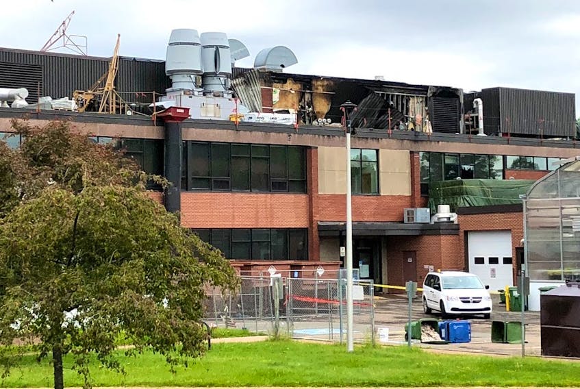 A look at damage to the roof of the still closed Cox Institute on the Dalhousie Agriculture Campus in Bible Hill. Cleanup continues to take place since the June 20 fire.