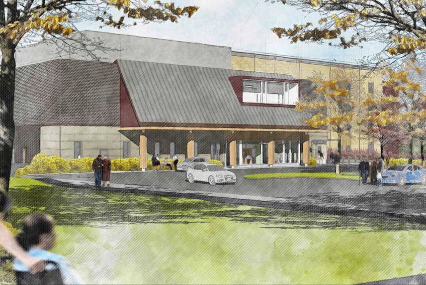 An artist’s rendition of what the main entrance to the new long-term care facility being built in Corner Brook will look like.