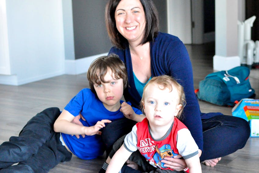 Deirdre Andrews is seen at home with her two sons, Rylan, at left, and Isaac. The Corner Brook woman has postpartum depression and is starting a support group for moms who also suffer from the mental illness.
