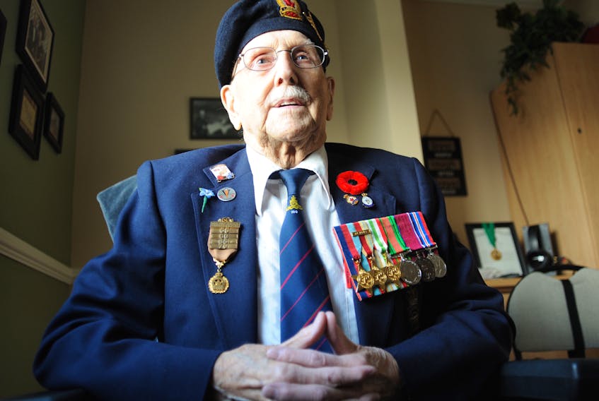 Second World War veteran Bob Grant of Corner Brook, who will be 100 years old next June, was among the recruits who made the historic march through downtown Corner Brook to a train in Humbermouth that was waiting to take them off to war on Mother’s Day in 1940.