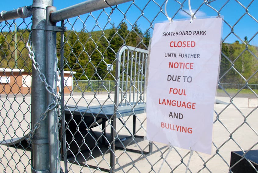 The community skateboard park in Humber Arm South has been closed indefinitely after town officials received complaints about bullying and foul language.