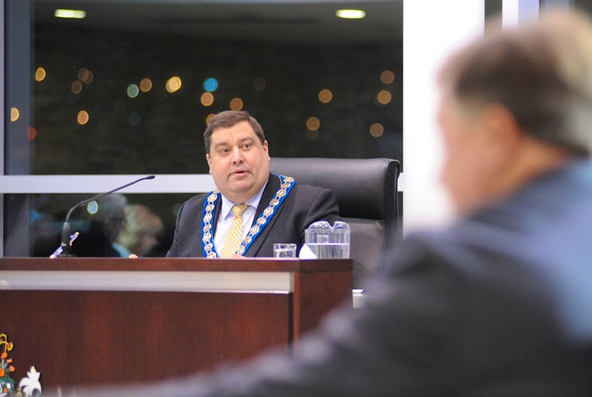 Corner Brook Mayor Jim Parsons presides over Monday night’s public meeting of city council.