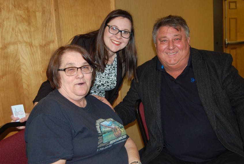 Bob Gosse, right, a board member of the Canadian Council of Aboriginal Business, poses for a photo with Joanann White of Flat Bay, left, and Tara Saunders, a tourism development officer with Qalipu First Nation during the Go Western Newfoundland annual general meeting.