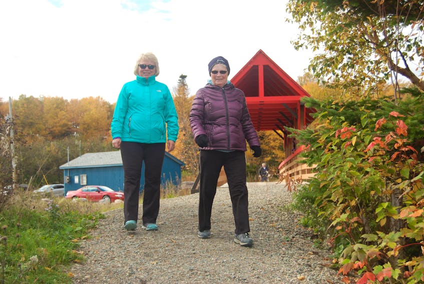 While visiting home from St. John’s, Mercedes Penton-Greene, left, went for her first walk on the Ned’s Pond Trail with her mom Millicent Penton of Stephenville and was enjoying the outdoor space on Thursday afternoon.