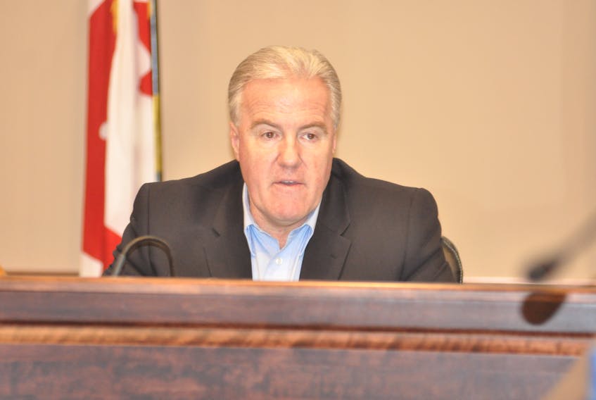Mayor Dean Ball is seen during Monday evening’s public council meeting at the town hall in Deer Lake.