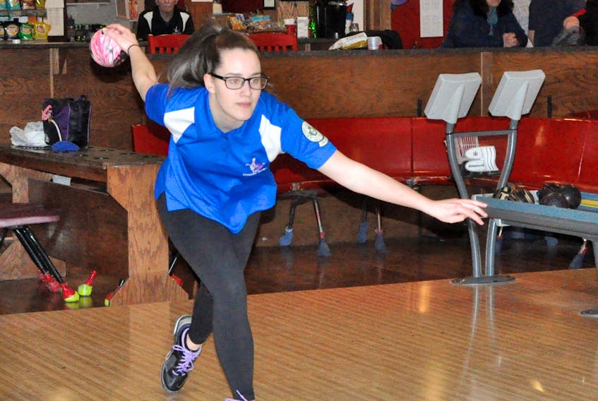 Helena McCarthy works on her game during league play at the Corner Brook Centre Bowl on Thursday night.